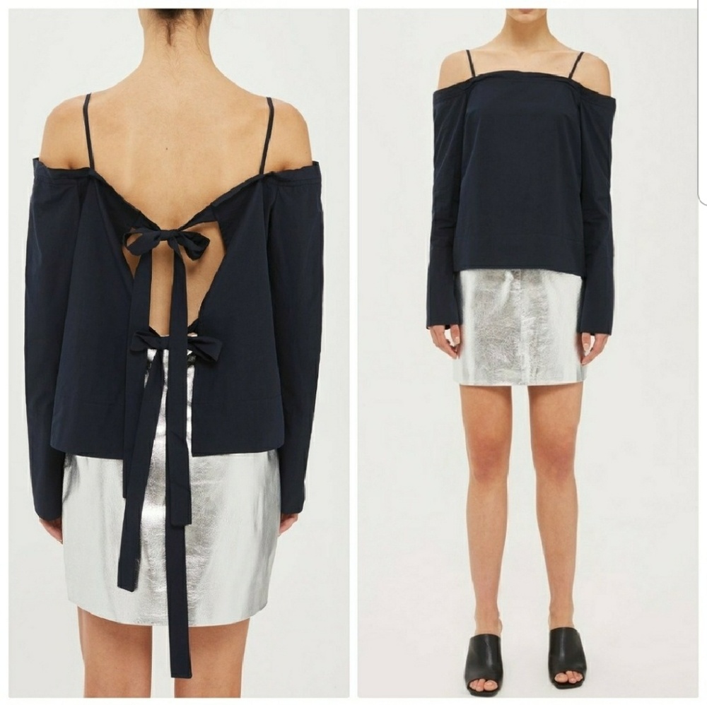 NWT TOPSHOP Boutique Navy Tie Back Top